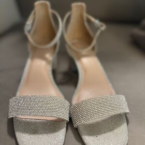 Kelly & Katie Glittering Silver Ankle Strap Heels
